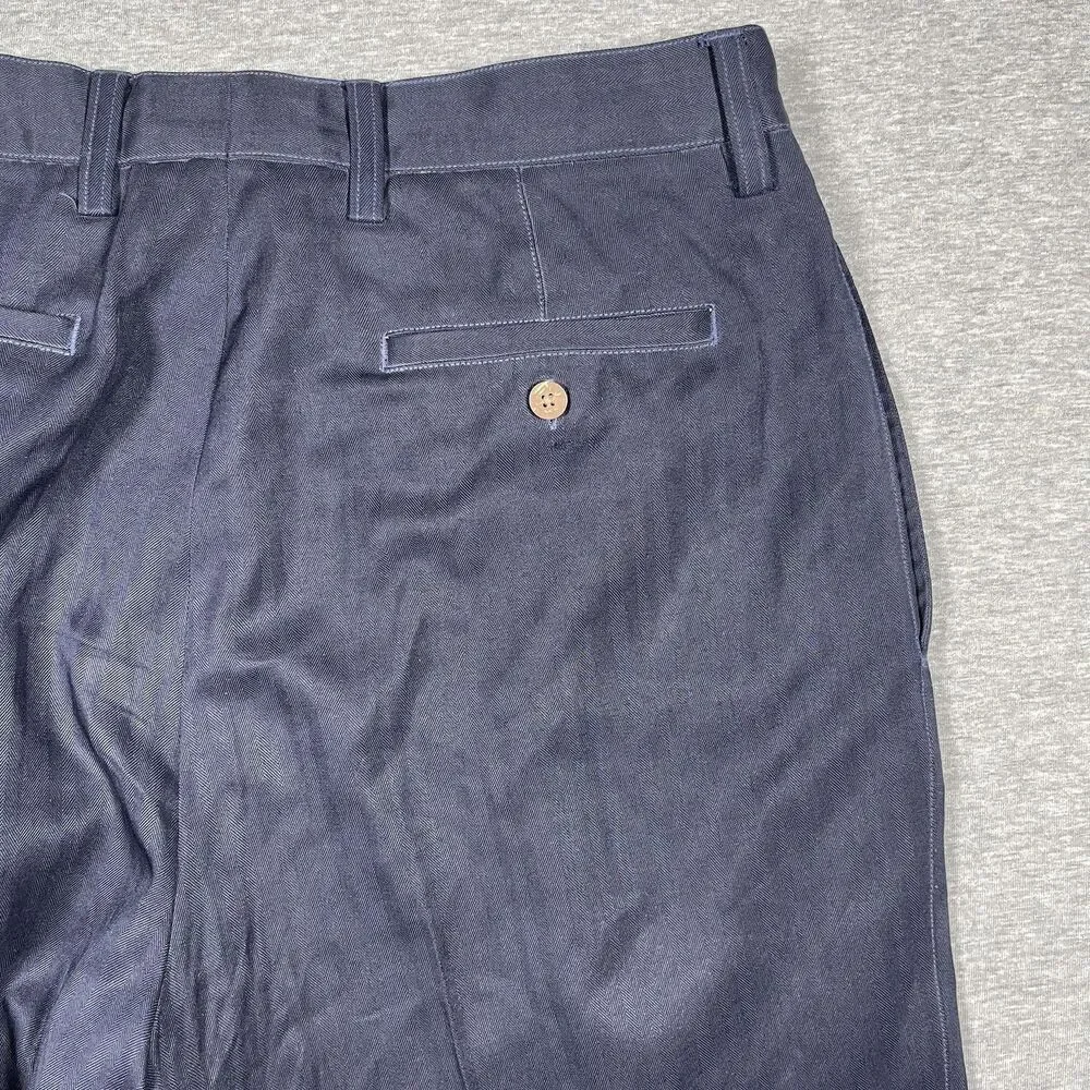 Tommy Bahama Dress Pants Mens 34 (32x28) Blue Silk Satin Pleated Relaxed Cuffed